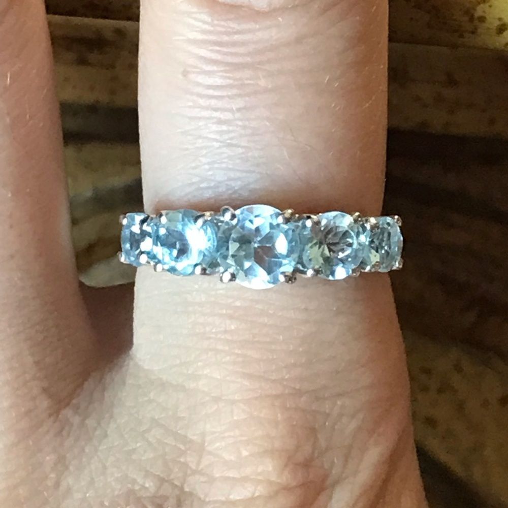 Natural Blue Topaz Sterling Silver Ring Size 8